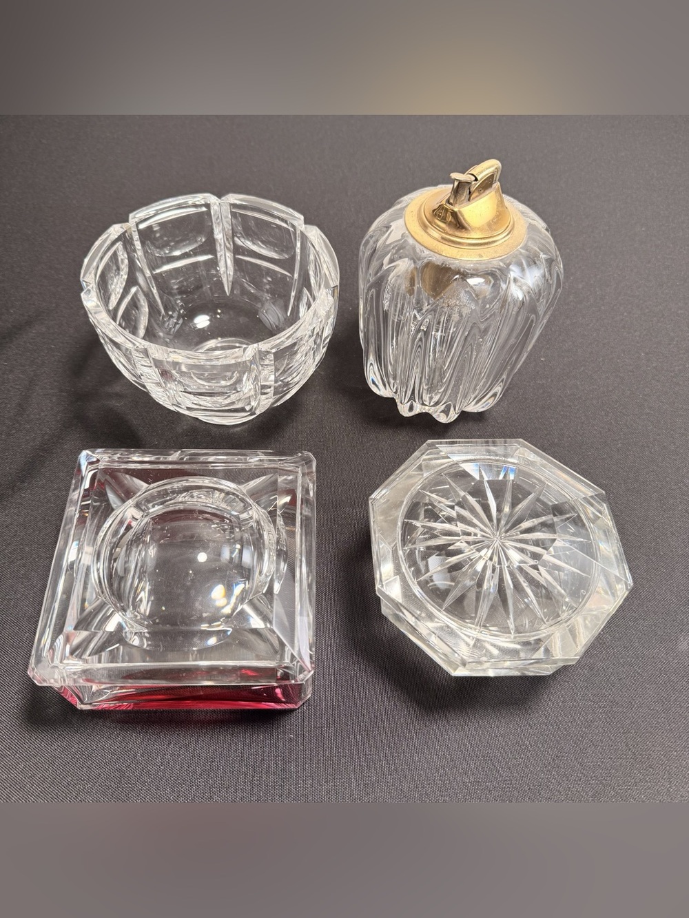 Val St. Lambert Vintage Crystal Ashtray and Lighter Set